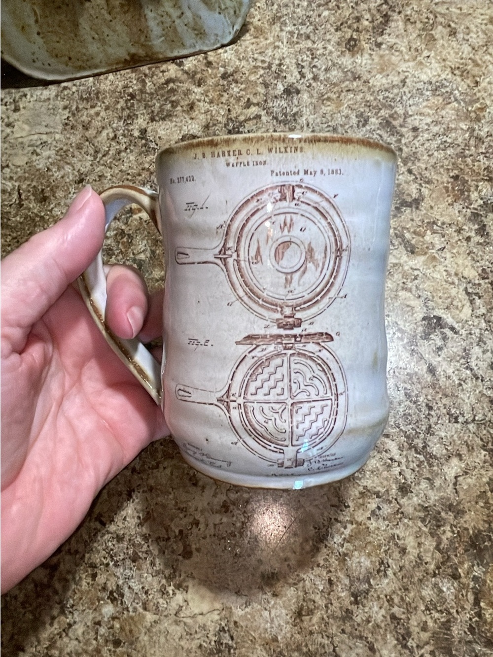 Vintage Patent Diagram Ceramic Mug in Cream and Brown
